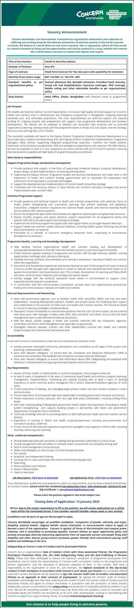 Concern Worldwide Job Circular 2024