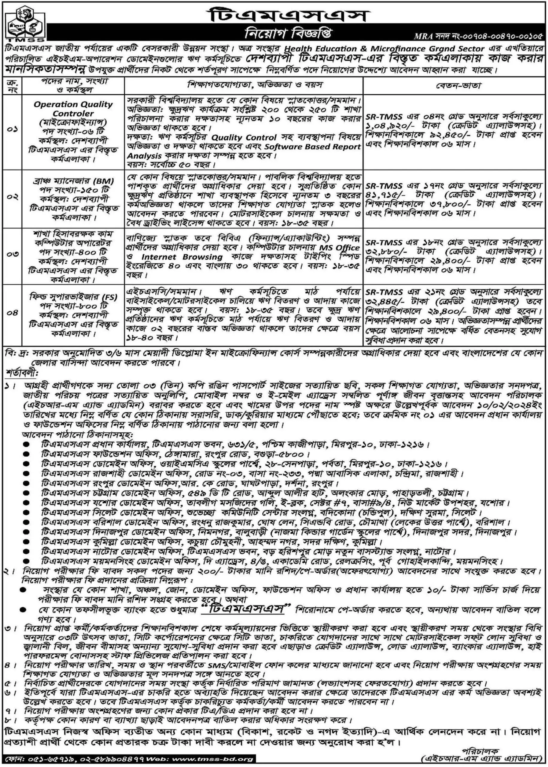 TMSS NGO Job Circular 2024